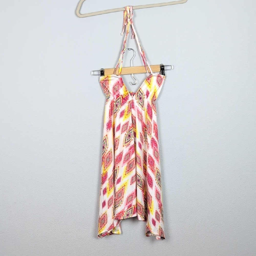 Pilyq Pink and Yellow Swim Coverup with Geometric Pattern